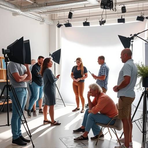 Creative professionals collaborating on a project in a studio environment, showcasing the power of teamwork.