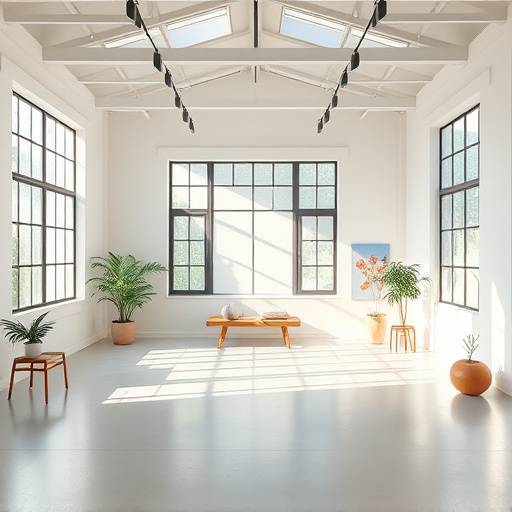 Spacious open-concept studio with natural light and a minimalist design, suitable for various creative projects.